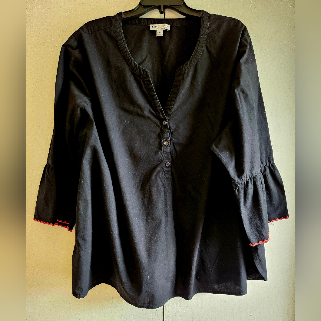 Kim Rodgers Curvy Top Blouse Black 3/4 Sleeves Tunic Style Size 3x